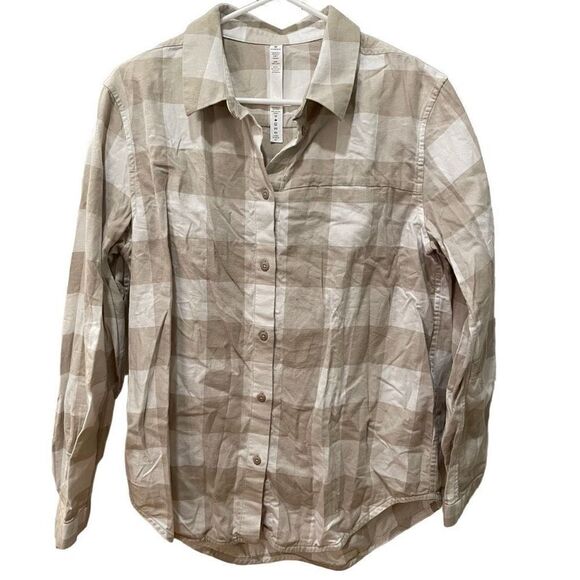 Lululemon Tunic Womens 10 Full Day Ahead Top Tan Flannel Button Up Long Sleeve - Picture 1 of 5